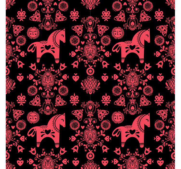 Behang bloemsierkunst folkloristische paardenillustratie - TenStickers