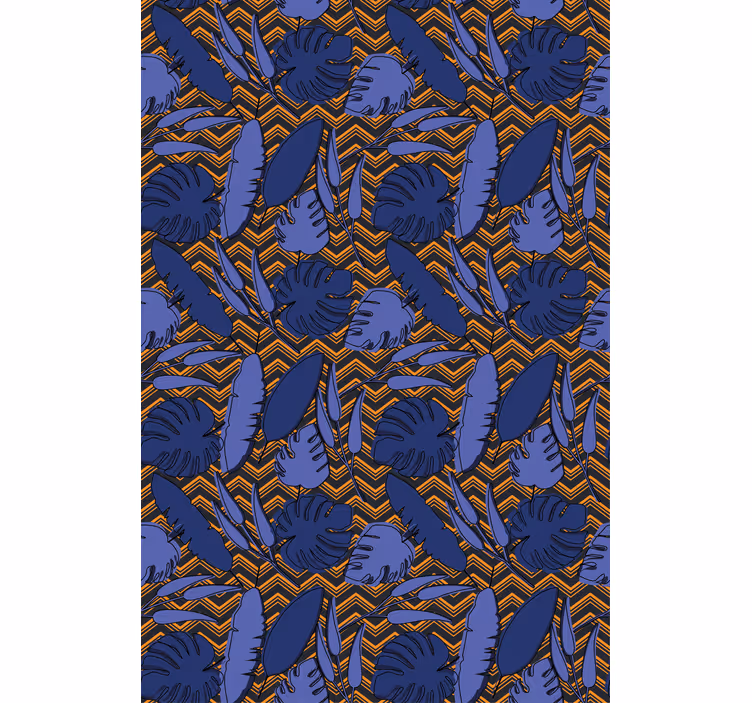 Behang hoofd slaapkamer abstract blauw oranje zigzag patroon - TenStickers