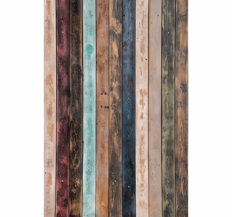 Behang hoofd slaapkamer kleurrijke rustieke houten planken - TenStickers