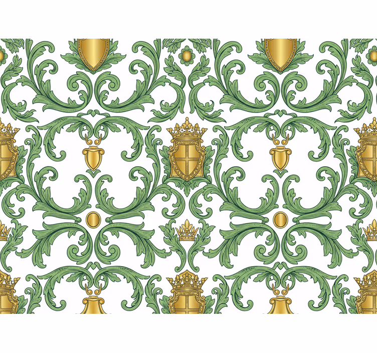 Behang barok ornamentaal groen en goud - TenStickers