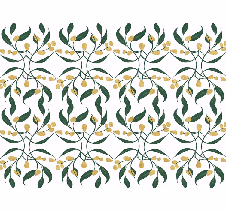 Behang bladeren groene en gouden takken - TenStickers