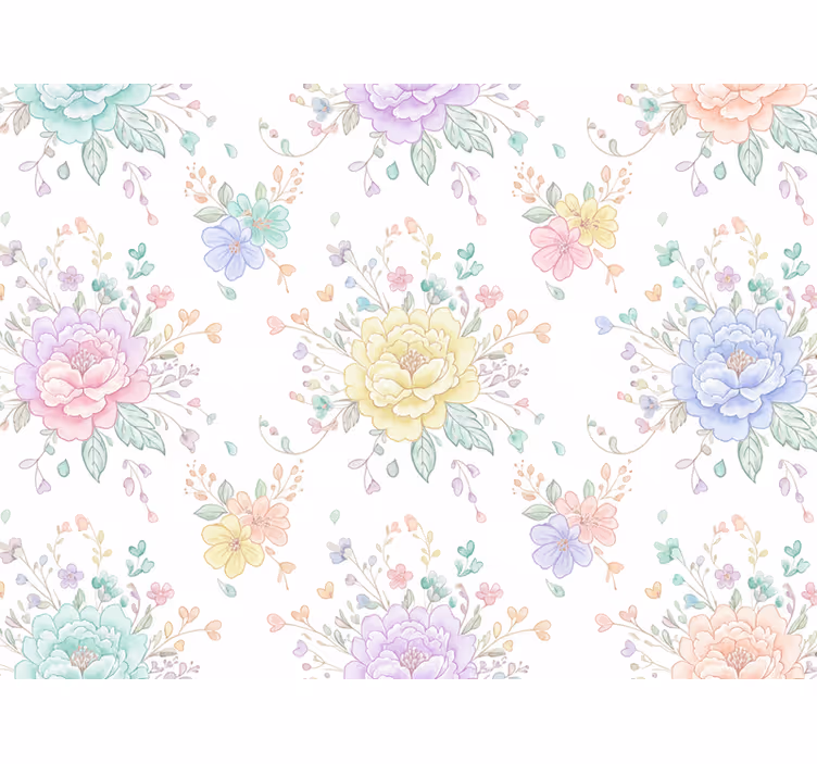 Lila behang pastel bloemen voor de kinderkamer - TenStickers