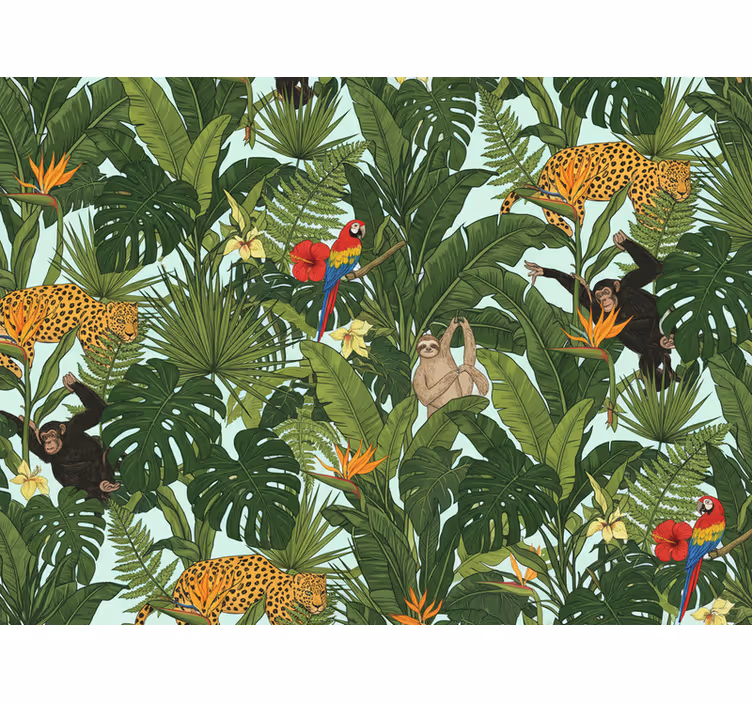 Behang jungle tropisch met dieren (b09b2q21xw) - TenStickers