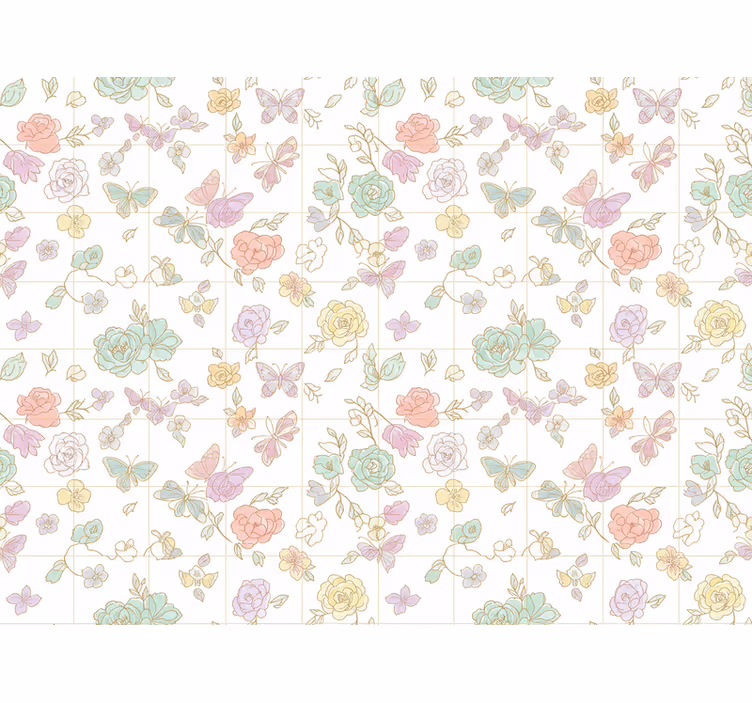 Behang bloemen zachte kleur vlinder (b0bqrvp158) - TenStickers