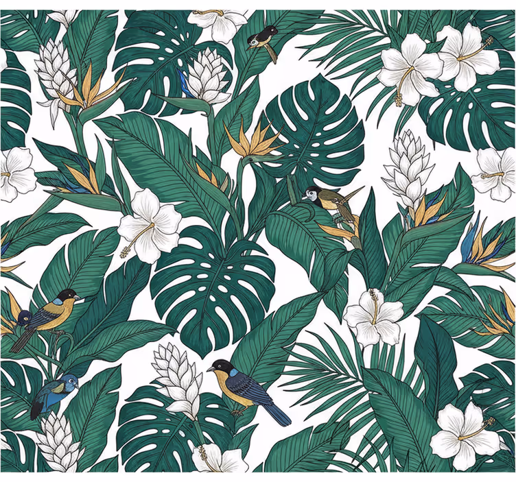 Behang bloemen jungle petrolgroen ontwerp - TenStickers