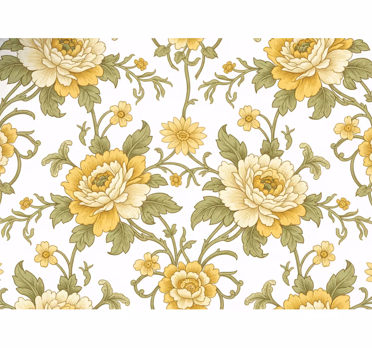 Klassiek behang vintage ontwerp met gele bloemen - TenStickers