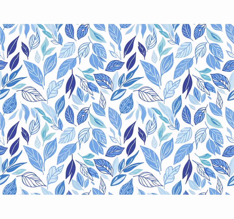 Behang bloemen getekende bladeren in blauw - TenStickers