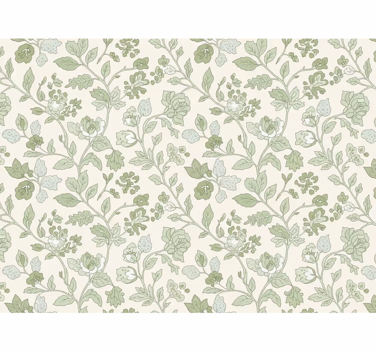 Behang stenen crème groene bloemen - TenStickers