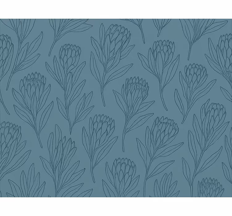 Behang bloemen gedempte teal gestileerde bloemen - TenStickers