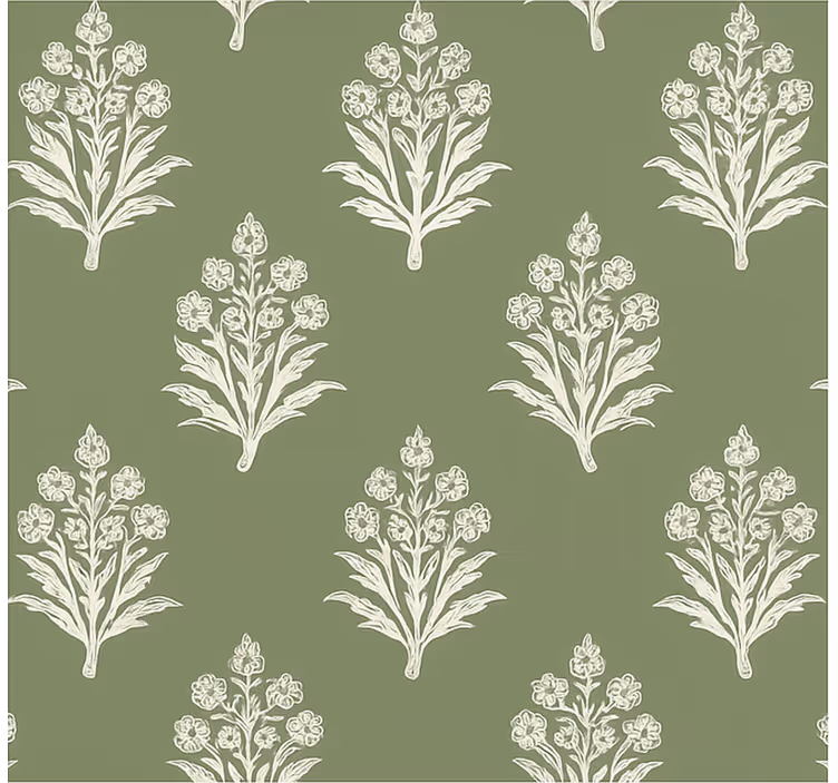 Behang bloemen moddergroen bloempatroon - TenStickers