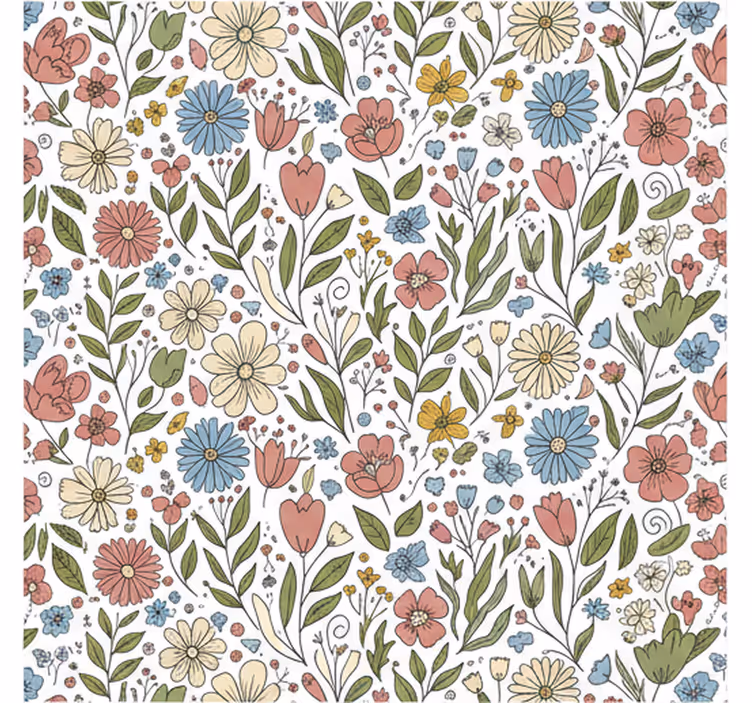 Behang bladeren getekende bloemen (b07zh16cg4) - TenStickers