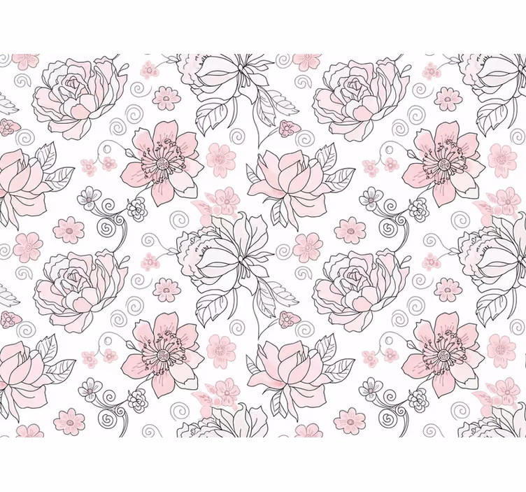 Behang bladeren bloemenpatroon zwart en roze - TenStickers