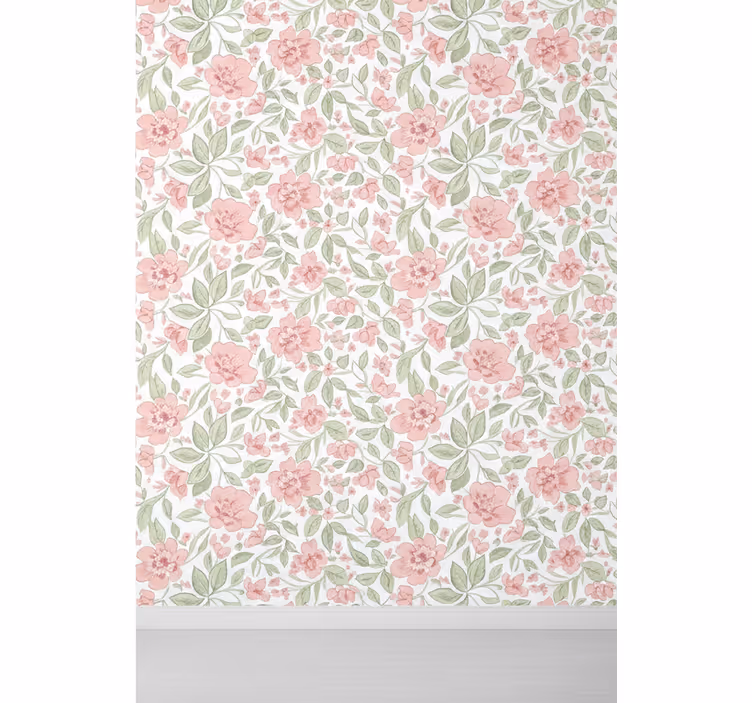 Behang bladeren bloemen lichtroze en crème - TenStickers
