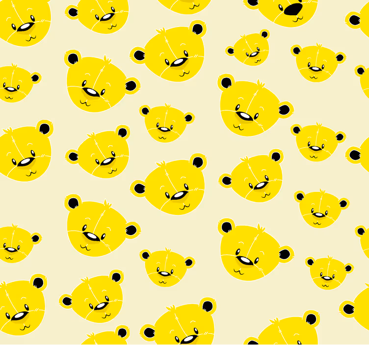 Behang geel met berenpatroon - TenStickers