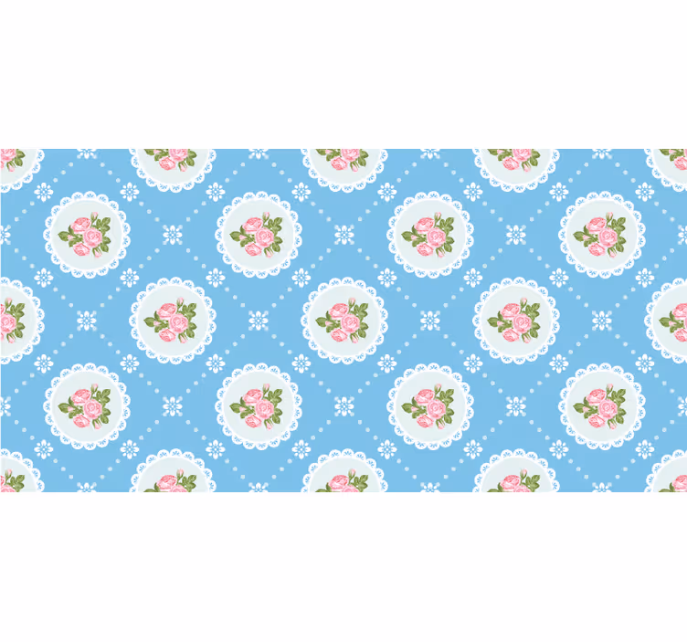 Blauw behang bloemig kantpatroon - TenStickers