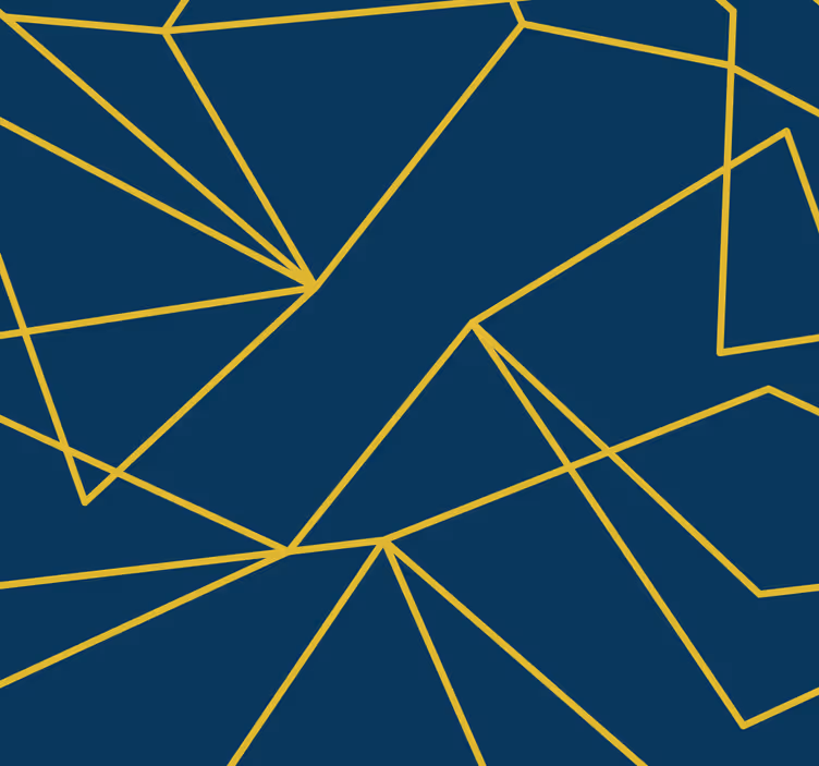 Blauw behang met geometrische gouden lijnen - TenStickers