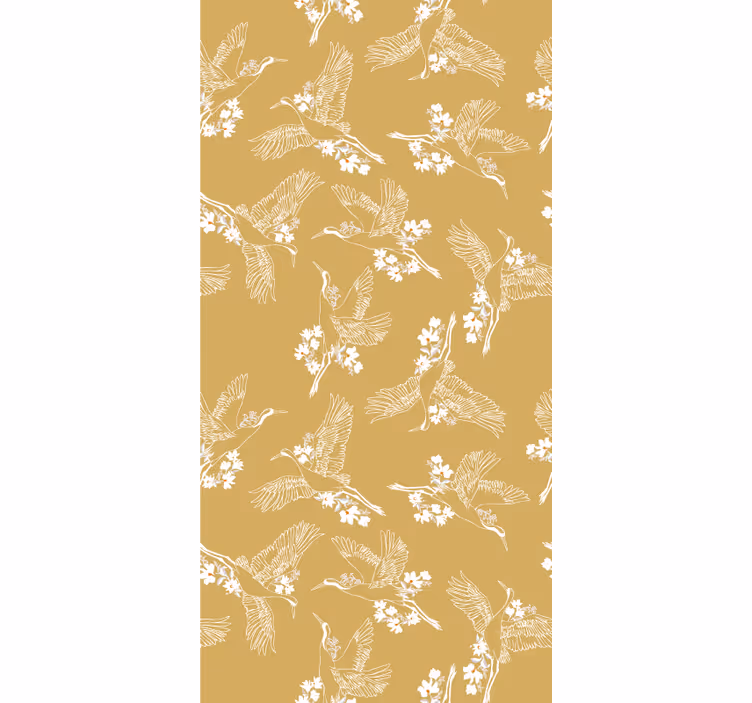 Behang beige met japanse bloemen en vogels - TenStickers