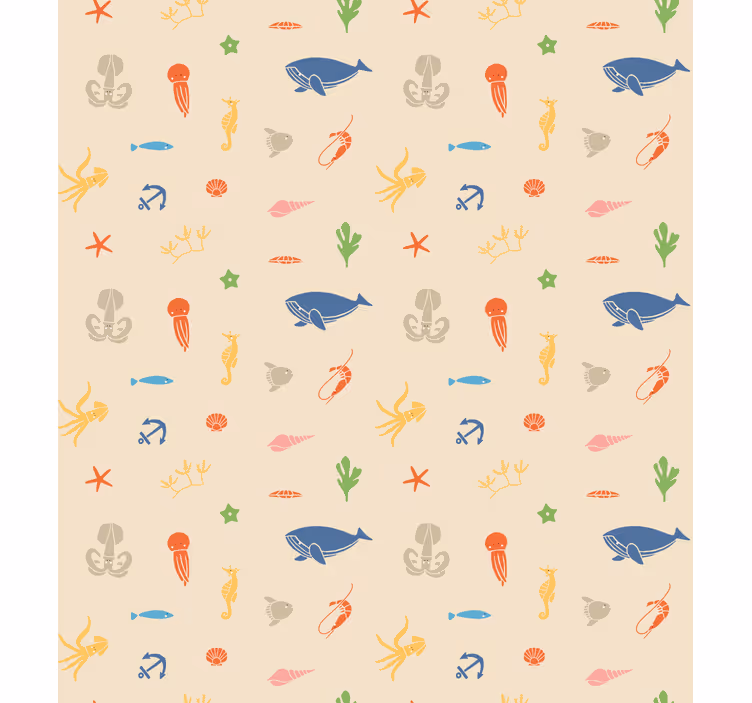 Behang beige zeedieren op lichte beige achtergrond - TenStickers