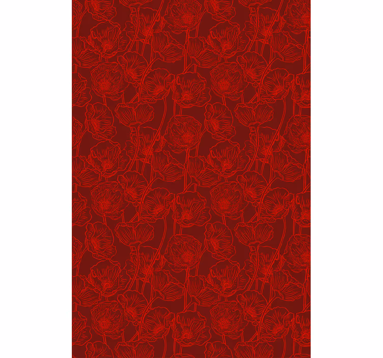 Rood behang met artistieke klaprozen en stelen - TenStickers