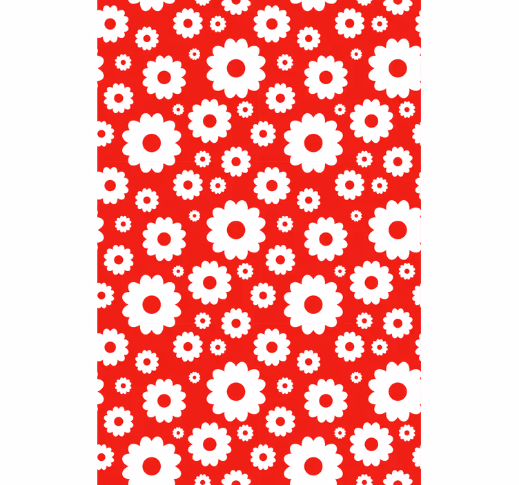 Rood behang met witte madeliefjes op rode achtergrond - TenStickers