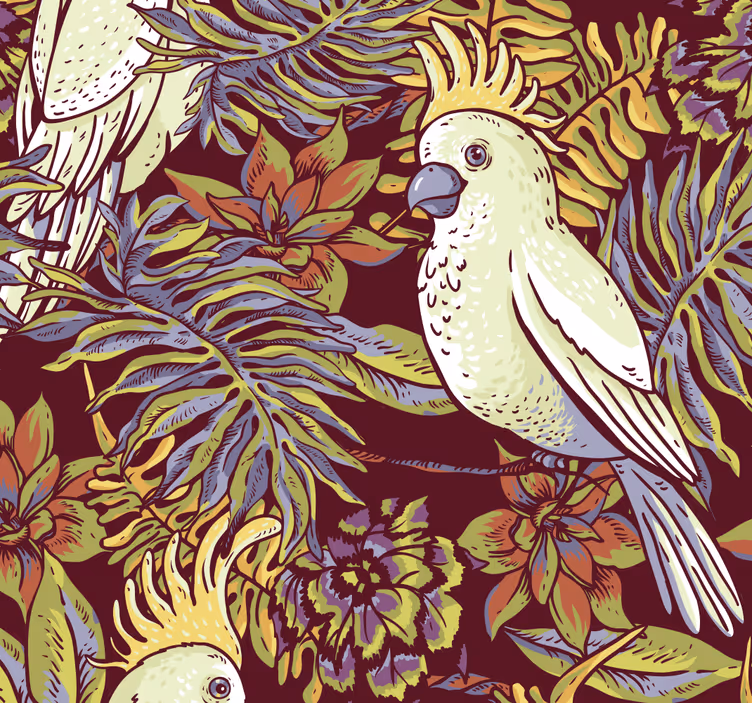 Woonkamer behang bloemen papegaai - TenStickers