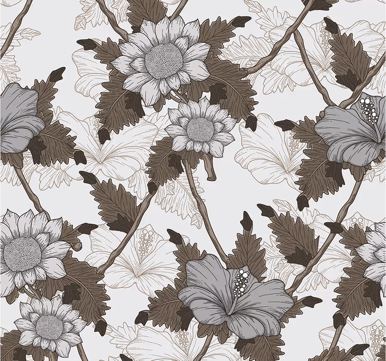Bloemen monochroom sierlijk behang - TenStickers
