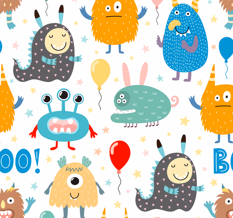 Feestelijke monsters dieren behang - TenStickers