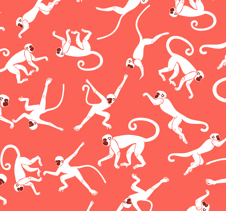 Rode apen patroon dieren behang - TenStickers