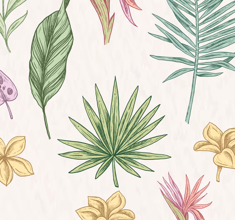 Bloemen behang en palmbomen - TenStickers