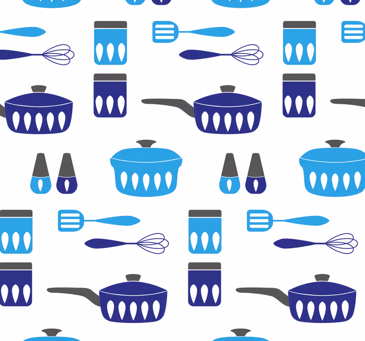 Blauw keukengerei patroon keuken behang - TenStickers