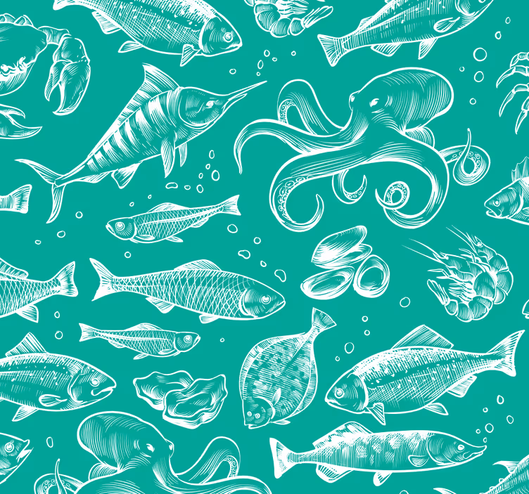 Dierenprint behang Schets vis hand tekenen - TenStickers