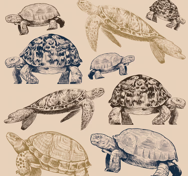 Slaapkamer behang met schildpadden beige achtergrond - TenStickers