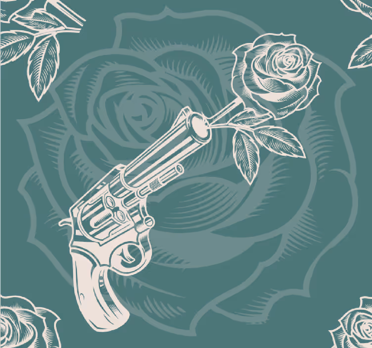 Cowboy pistool en roos behang - TenStickers