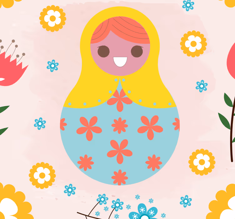Kleurrijke russische poppen behang kinderkamer - TenStickers