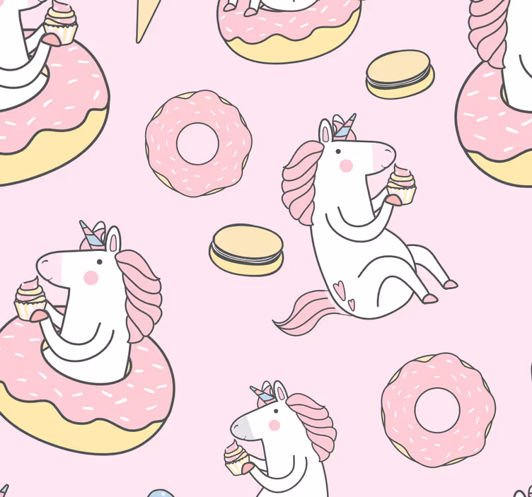 Eenhoorns eten lekkernijen dieren behang - TenStickers