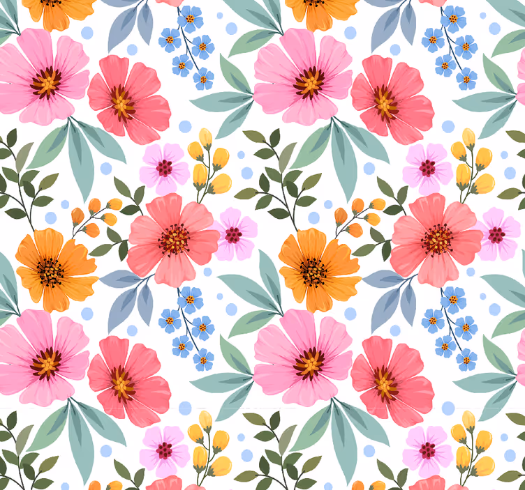 Klein kleurrijk patroon behang bloemen - TenStickers