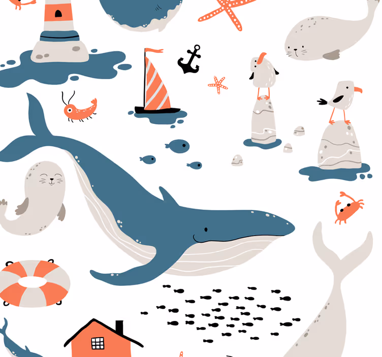 Onder de zee walvis behang - TenStickers