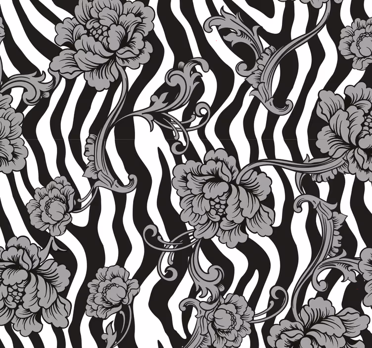 Zebra strepen met bloemen behang - TenStickers