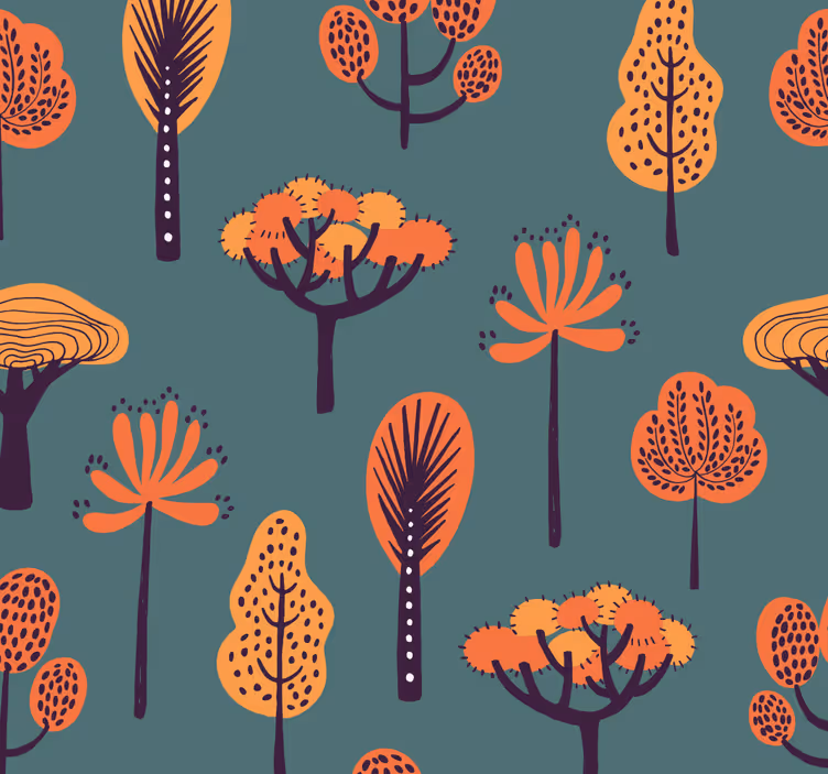 Gestileerde botanische motieven Behang bomen - TenStickers