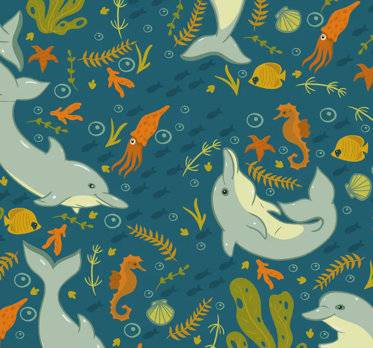 Onderwaterfauna dieren behang - TenStickers