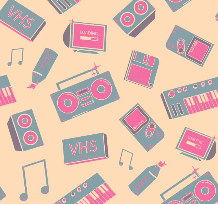 Retro muziekpatroon vintage behang - TenStickers