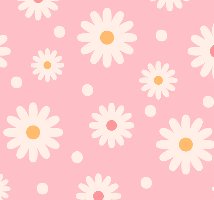 Bloemen behang Vintage madeliefjes met roze achtergrond - TenStickers