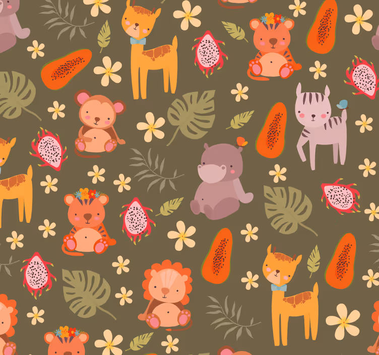 Patroon van boswezens dieren behang - TenStickers