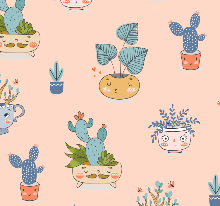 Geanimeerde plantenpotten behang eetkamer - TenStickers