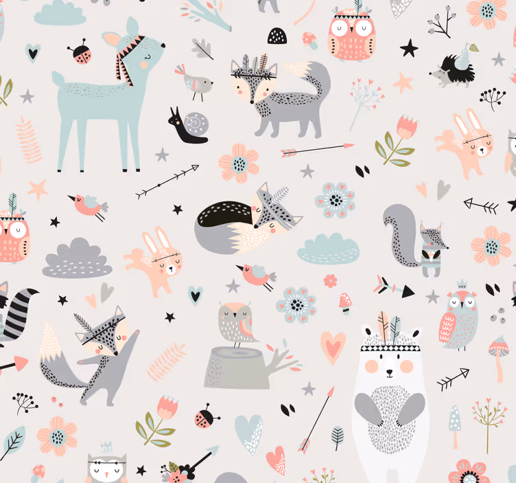 Kinderbehang Bos thema behang in noordse stijl - TenStickers