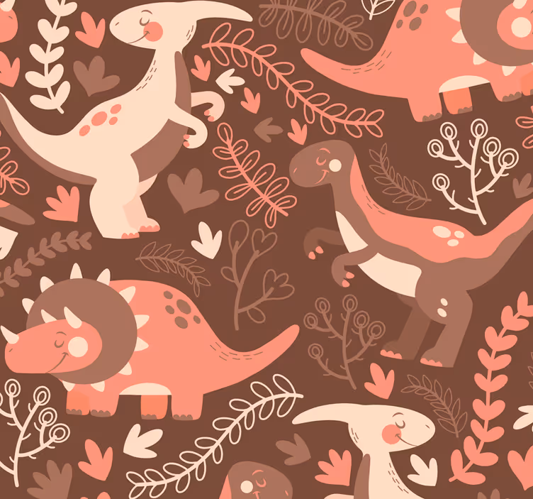 Kinderbehang Dinosaurussen en bladeren - TenStickers