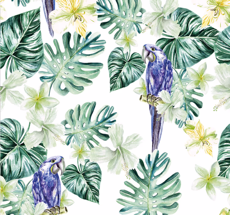 Tropische papegaaienflora behang papegaai - TenStickers