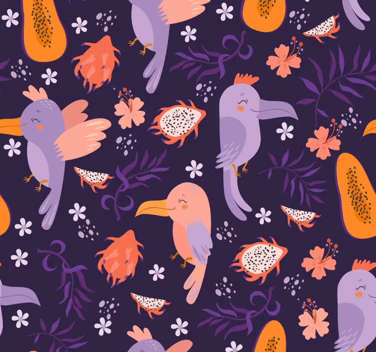 Dierenprint behang Paarse tropische papegaai - TenStickers