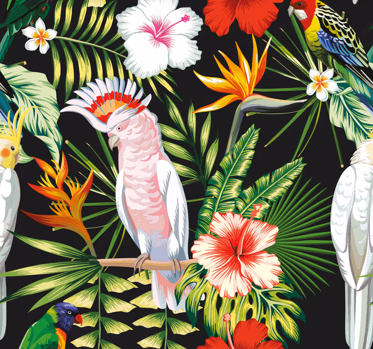 Dierenprint behang Felle kleuren papegaaien - TenStickers