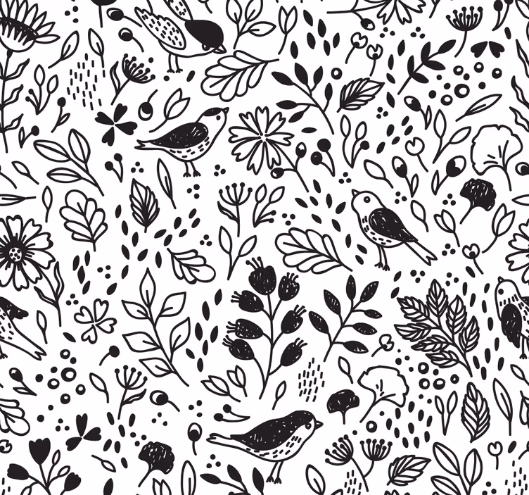 Botanisch vogelpatroon behang bloemen - TenStickers